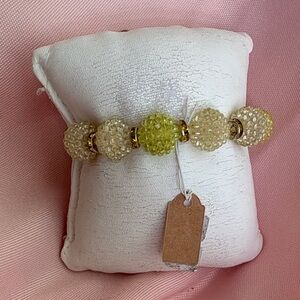 🟢 Vintage Yellow Rhinestone Clear Plastic Beaded Bracelet
